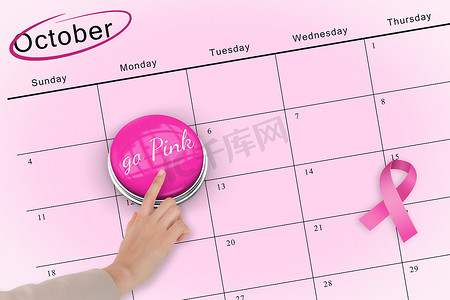 逐步提高摄影照片_手推粉红色按钮以提高对乳腺癌的认识