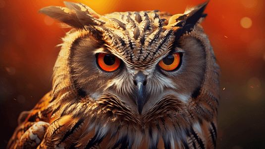 一只橙色眼睛的猫头鹰