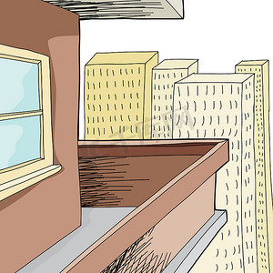 城市手绘卡通摄影照片_空荡荡的公寓阳台