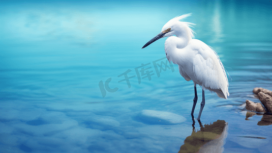 一只站在水中的白色小鸟