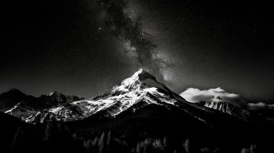 星夜下的黑白山