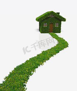 一条小路和一座草房子