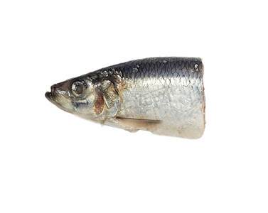 沙窝生焗鱼头肉摄影照片_白色背景中的咸鲱鱼头
