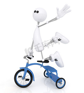 小矮人卡通摄影照片_骑自行车的 3D 小矮人。