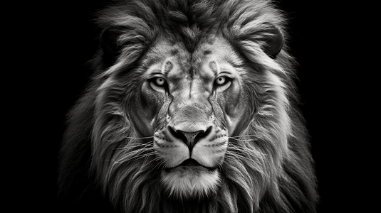 张牙舞爪狮子摄影照片_一张狮子的黑白照片
