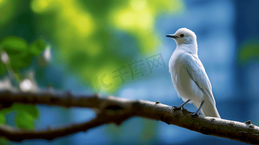 一只白色的小鸟站在树枝上