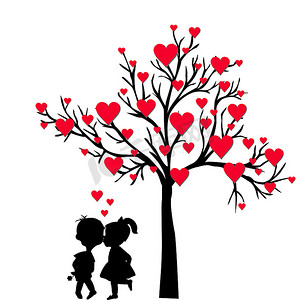 情人节贺卡与心树和孩子 kissi