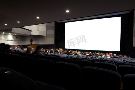 电影幕摄影照片_电影院观众席与人。