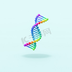蓝色背景上的彩色 DNA 链