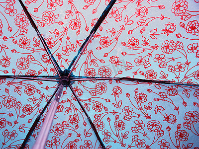 日式雨伞摄影照片_在湿伞后面