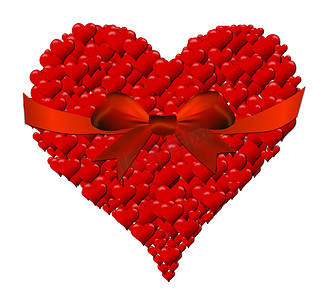 情人节用红蝴蝶结的心做成的心