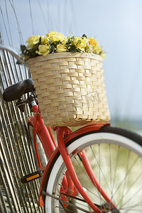 有花的自行车。