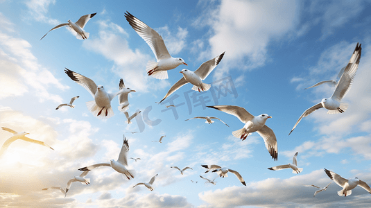 一群海鸥在天空中飞翔