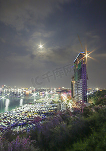 泰国夜景摄影照片_泰国芭堤雅湾夜景