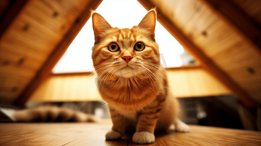 房子天花板上的棕猫