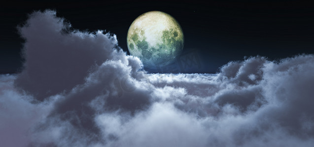 夜晚飞过云层满月