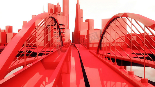 高清城市背景建筑摄影照片_城市红色城市建筑场景 3D 渲染