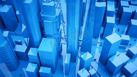 蓝色摩天大楼的场景。 