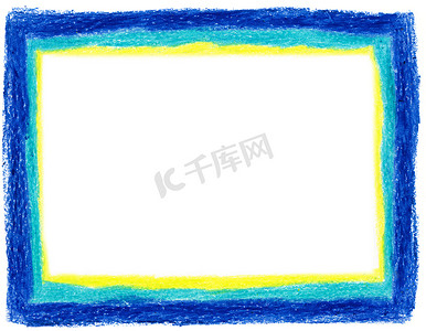 手绘水瓶摄影照片_蓝色和黄色蜡笔画框