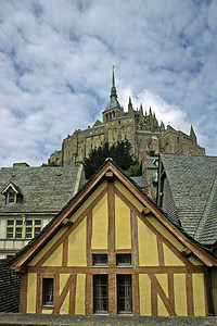 Le Mont-Saint-Michel，木结构房屋，法国诺曼底