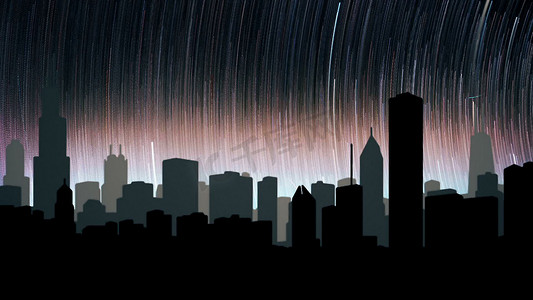 星空能量摄影照片_城市3D渲染的星空夜景