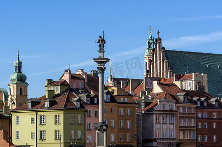 旅游花旗摄影照片_华沙老城。