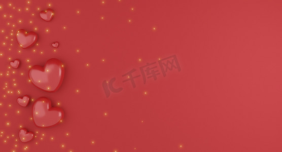 情人节的概念，红色背景上的红心气球。 