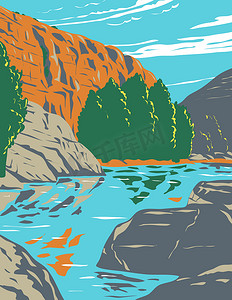 Agua Fria 国家纪念碑以亚利桑那州的 Agua Fria 河峡谷为中心 WPA 海报艺术