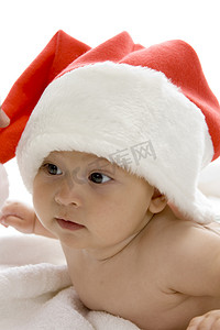 戴着圣诞老人帽的可爱小婴儿