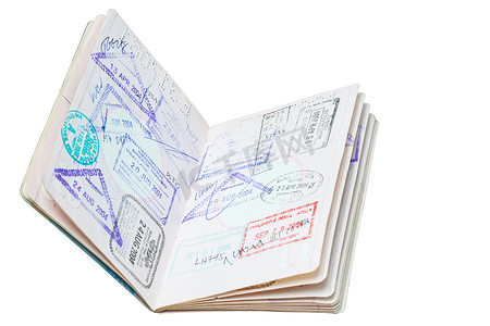 旅行概念背景的护照印章