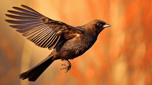 棕色和黑色的小鸟在飞翔