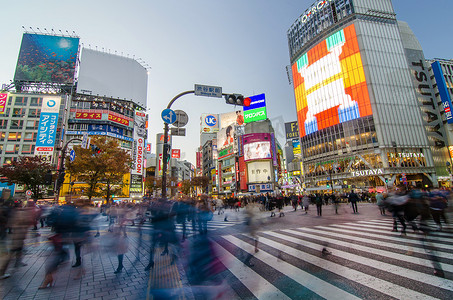 涉谷十字路口摄影照片_东京 — 11 月 28 日：涩谷区著名十字路口的行人