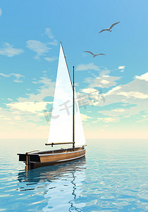 帆船 - 3D 渲染