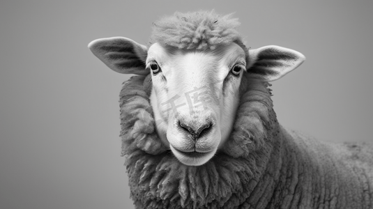 羊头素描摄影照片_羊头灰度照片