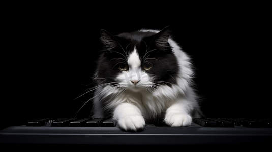 黑色电脑键盘上的白猫和黑猫