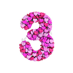 3 号情人节 — 3d 粉红心数字 — 爱情、激情或婚礼概念