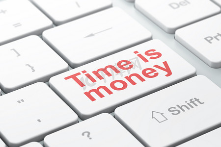 财务概念：时间就是电脑键盘背景上的金钱