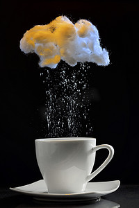 一杯带有棉花云的咖啡