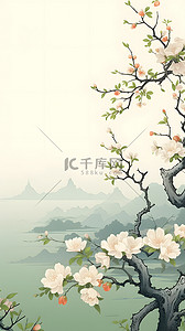 水墨风传统背景图片_国画花朵边框背景