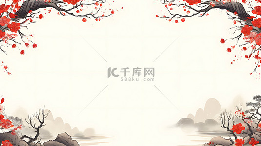 水墨中国风花朵背景图片_国画花朵边框背景