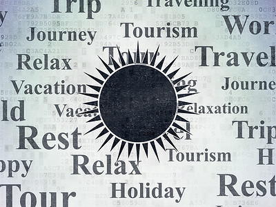 旅游概念： 数字数据纸张背景上的太阳