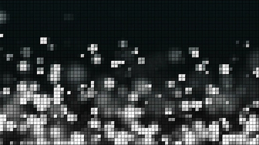 字幕条字幕摄影照片_带有银色上升气泡和方块的马赛克，计算机生成的背景，3D 渲染