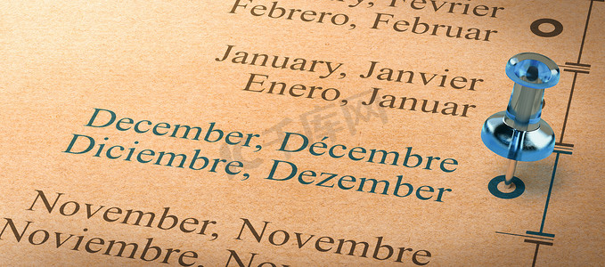 月份日历摄影照片_专注于 12 月，一年中的月份日历