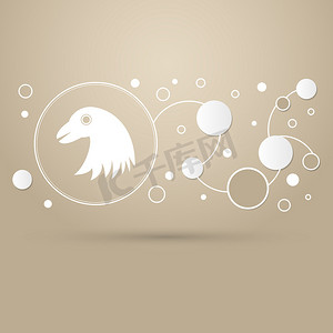 棕色背景上的老鹰图标，具有优雅的风格和现代设计信息图表。