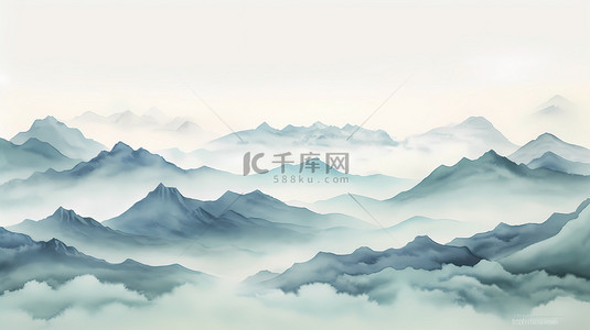 古风人物logo背景图片_大气高山云海水墨山水画古风笔触淡雅