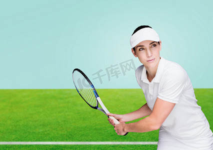 女运动员打网球的复合形象