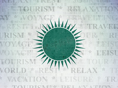 太阳图标摄影照片_旅游概念： 数字数据纸张背景上的太阳