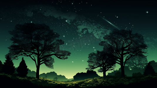 星夜下的绿树