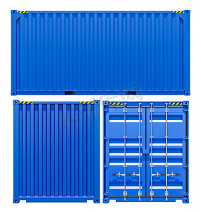 从不同的边的蓝色货物货运集装箱