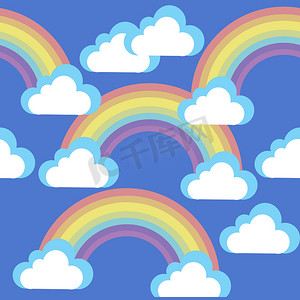 卡通天空与云彩和彩虹